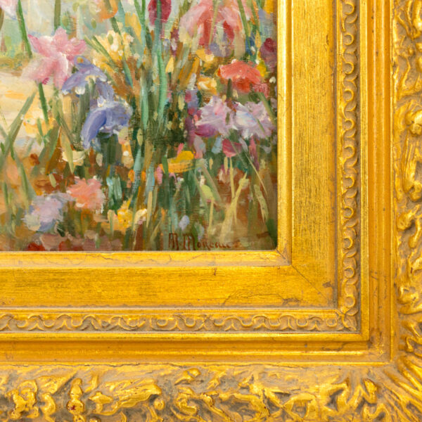 Signed M. MOREAU Impressionist Oil Painting on Panel of a Girl Picking Flowers - Image 2