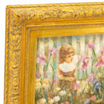 Signed M. MOREAU Impressionist Oil Painting on Panel of a Girl Picking Flowers - Image 3