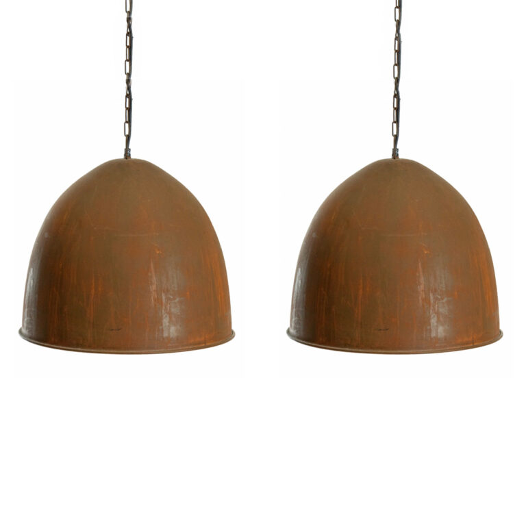 Pair Of Weathered Metal Dome Pendant Lights 