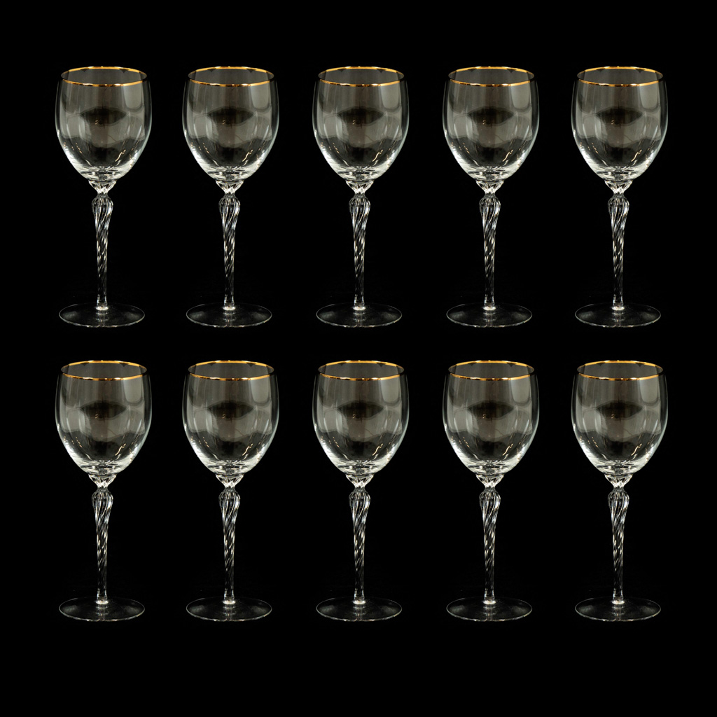 Vintage Lenox Crystal Blue Stemmed Gold Rimmed Wine Glasses Set of 4 