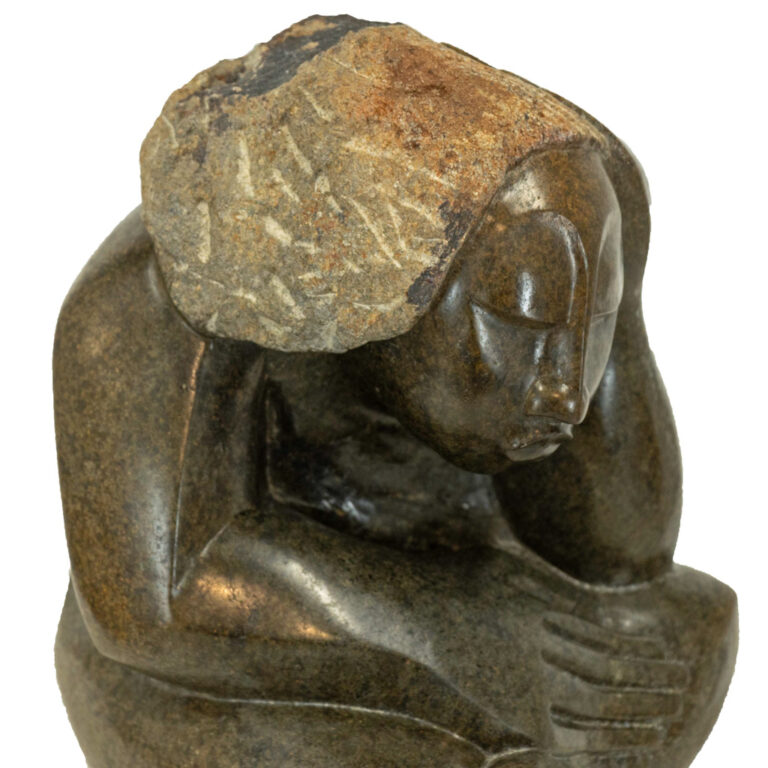 Gedion Nyanhongo 1967 “crouched Figure” Original Stone Carving Grandview Mercantile