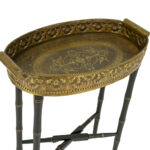 CASTILIAN IMPORTS Embossed Gold Metal Tray Table on Bamboo Style Base - Image 2