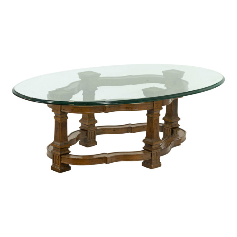 Oval Glass Top Coffee Table on Wood Base | Grandview Mercantile