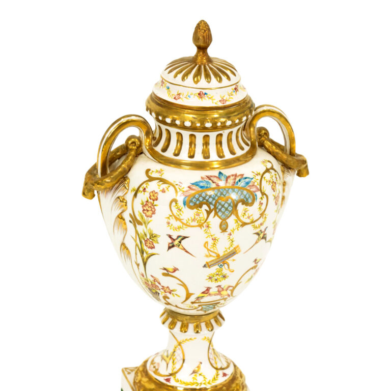 Pair of JEANNE REED’S Hand Painted Porcelain Urns with Gold Accents ...