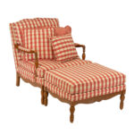 Armchair and Ottoman in Pink, Ivory, and Green Plaid