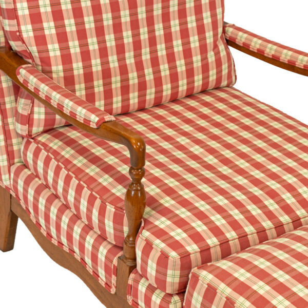 Armchair and Ottoman in Pink, Ivory, and Green Plaid - Image 3