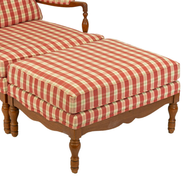 Armchair and Ottoman in Pink, Ivory, and Green Plaid - Image 4