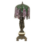 Vintage “Three Graces” Table Lamp with Wisteria Stained Glass Shade