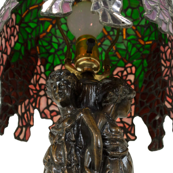 Vintage “Three Graces” Table Lamp with Wisteria Stained Glass Shade - Image 3