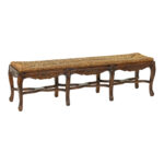 Vintage French Provincial Bench with Rush Seat