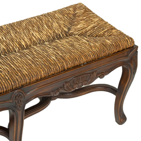 Vintage French Provincial Bench with Rush Seat - Image 3
