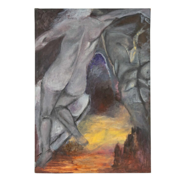 “Nude Figures in Apocalyptic Landscape” Original Oil on Canvas - Image 1