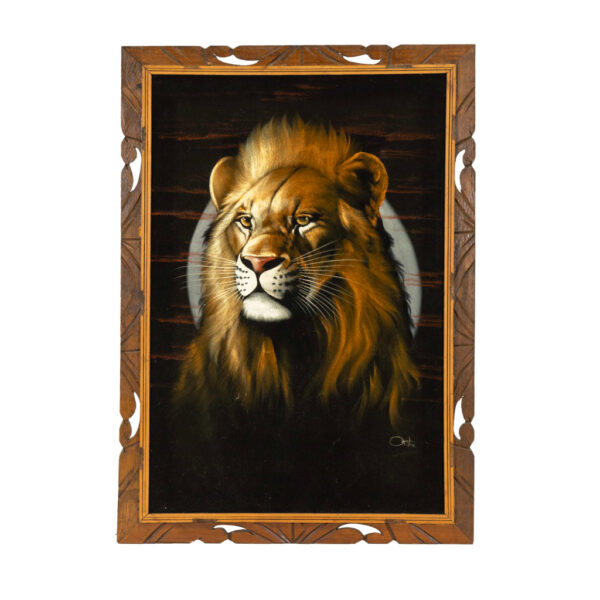 Signed ORTIZ “Lion” Original Oil on Black Velvet - Image 1