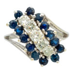 Blue Sapphire and 0.75 Total Carat Diamond Ring in 14 Karat White Gold