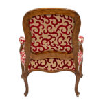 French Wood Frame Armchair with Red Scroll on Gold Upholstery - Image 6