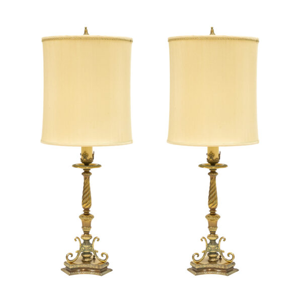 Vintage Pair of REMBRANDT Brass Candlestick Style Lamps - Image 1