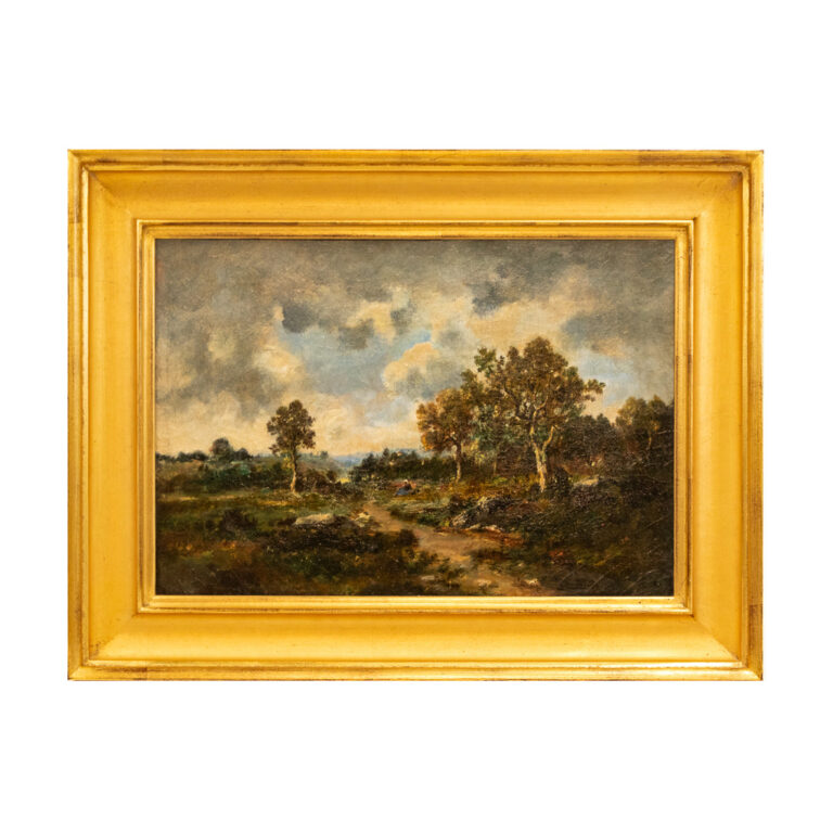 Antique JULES VERNON “Figure in a Landscape” Oil on Canvas Circa 1855 ...