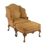 HARDEN Oversized Wing Chair and Ottoman in Gold, Green, and Burgundy Stripe