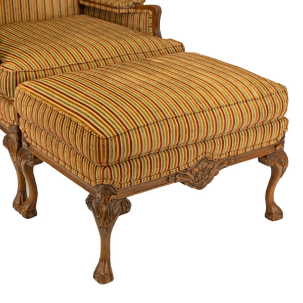 HARDEN Oversized Wing Chair and Ottoman in Gold, Green, and Burgundy Stripe - Image 4