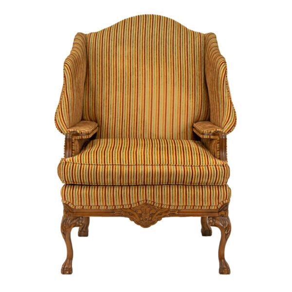 HARDEN Oversized Wing Chair and Ottoman in Gold, Green, and Burgundy Stripe - Image 6