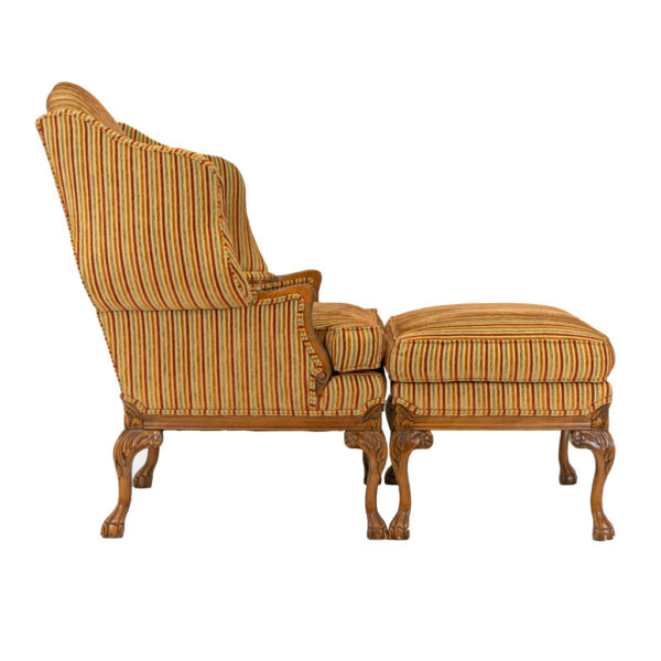 HARDEN Oversized Wing Chair and Ottoman in Gold, Green, and Burgundy Stripe - Image 5