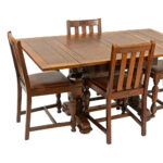 Antique Art Nouveau Oak Refectory Style Dining Table with 5 Chairs