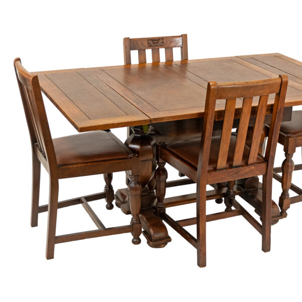Antique Art Nouveau Oak Refectory Style Dining Table with 5 Chairs - Image 1