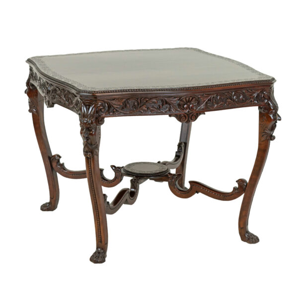 Heavily Carved Mahogany Parlor Table with Old Man of the North Motif - Image 1
