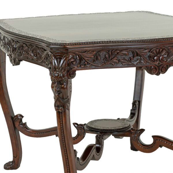 Heavily Carved Mahogany Parlor Table with Old Man of the North Motif - Image 2