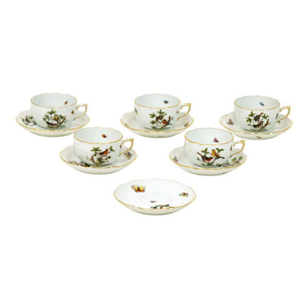 11 Piece HEREND Rothschild Bird Cups and Saucers - Image 1