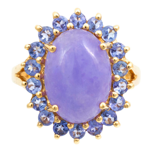 Purple Nephrite and Tanzanite Ring in 14 Karat Gold - Image 1
