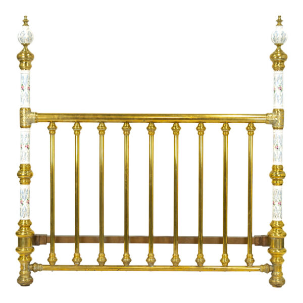 Victorian Full Size Brass and Hand Painted Porcelain Poster Bed - Image 3