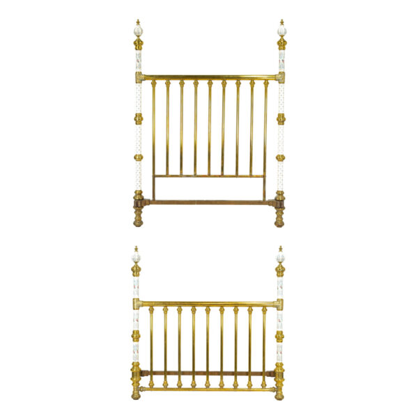 Victorian Full Size Brass and Hand Painted Porcelain Poster Bed - Image 1