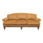 LILLIAN AUGUST Sofa in Gold and Burgundy Diamond Patterned Upholstery