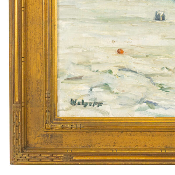 HAROLD WOLPOFF Original Oil on Canvas Painting of Boats at Dock - Image 4