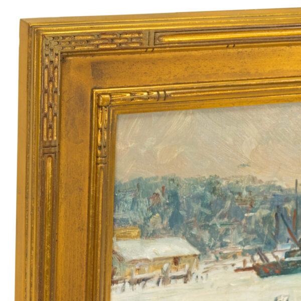 HAROLD WOLPOFF Original Oil on Canvas Painting of Boats at Dock - Image 3