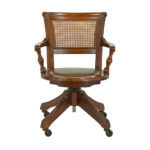 Vintage Desk Chair with Cane Back and Leather Seat