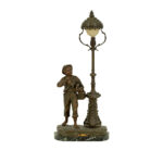 Bronzed Spelter Figural Lamp with Marble Base After VICTOR ROUSSEAU (1865-1954)