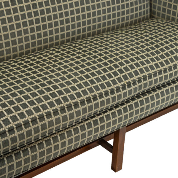 Custom Upholstered Chippendale Style Sofa in Gridded Charcoal - Image 3