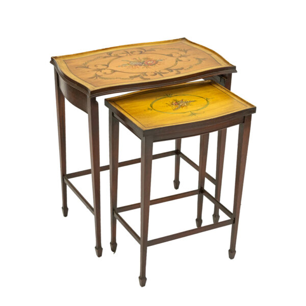 Set of 2 BEKINS Nesting Tables with Floral Painted Medallions - Image 1