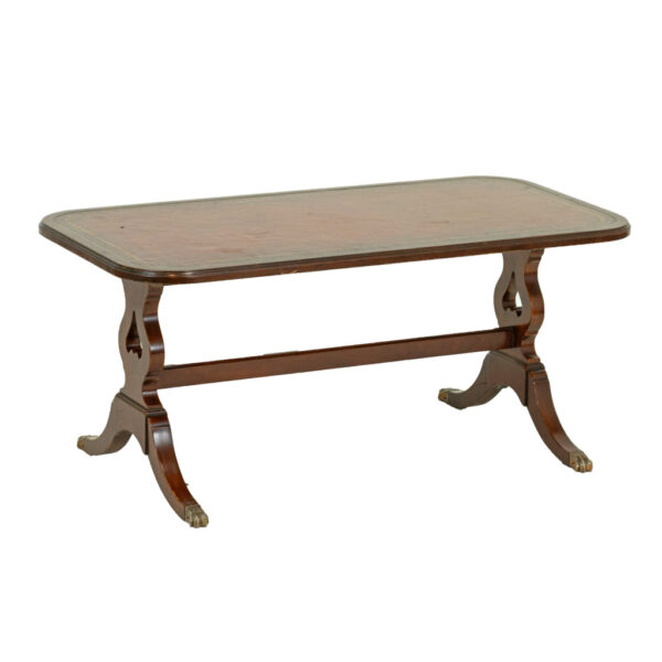 Vintage Mahogany Coffee Table with Tooled Leather Top - Image 1
