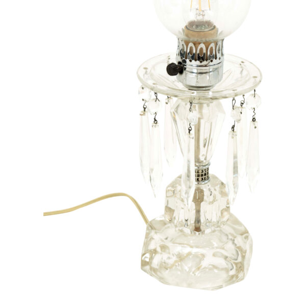 Pair of Vintage Faceted Glass Vanity Lamps with Etched Glass Hurricanes - Image 3