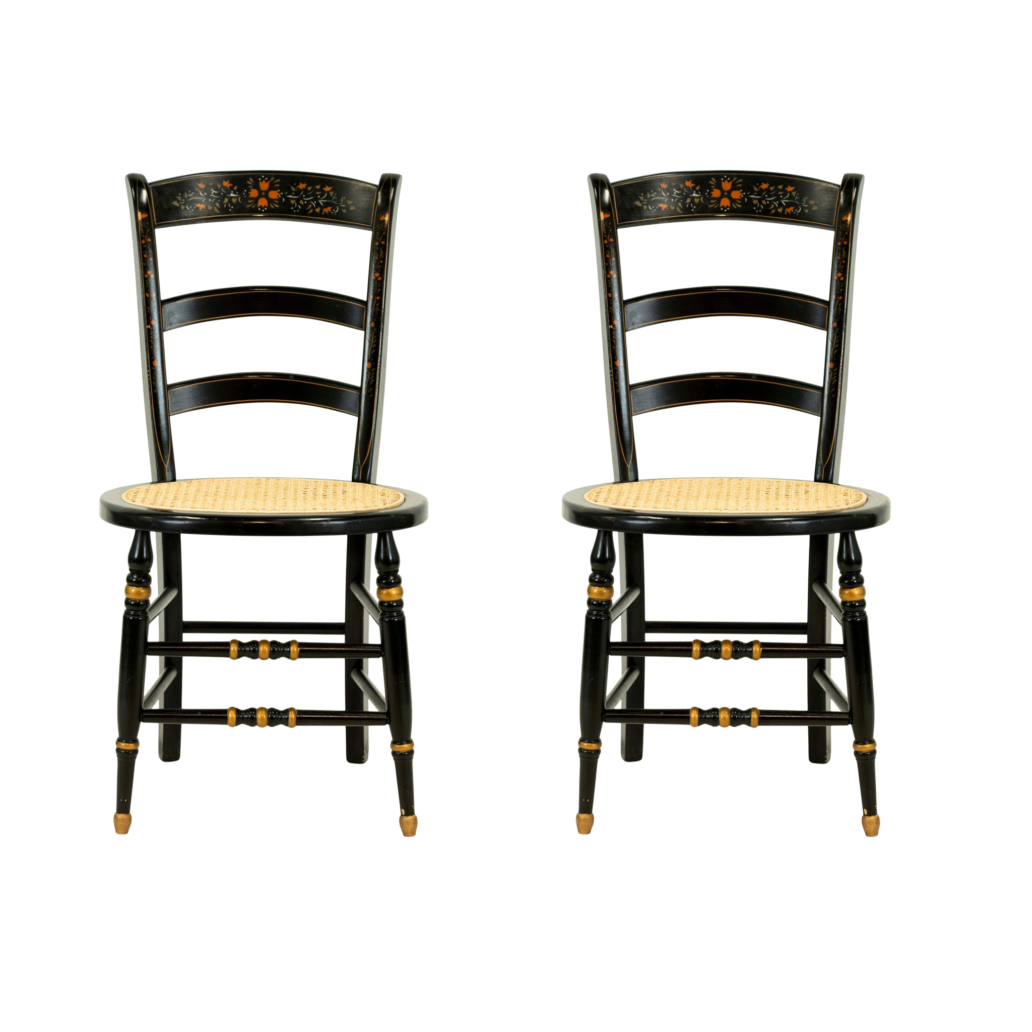 【関東圏限定】カナデモノ THE CHAIR ラウンド×ブラックスチール Pair of Replica FORD'S THEATER Black Stencil Painted Cane Seat