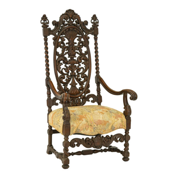 Baroque Carved Wood Throne Chair - Image 3