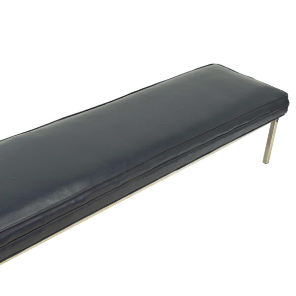 Mid-Century Modern Bench in Chrome and Blue Faux Leather - Image 4
