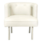 Contemporary Armchair with White Ostrich Leather on Chrome Finish Legs