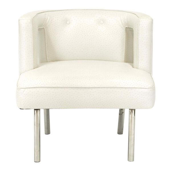 Contemporary Armchair with White Ostrich Leather on Chrome Finish Legs - Image 1