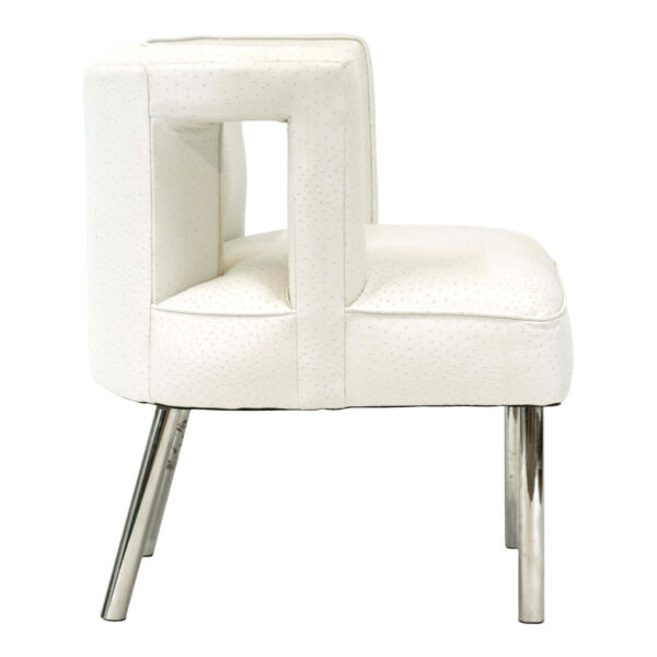 Contemporary Armchair with White Ostrich Leather on Chrome Finish Legs - Image 6