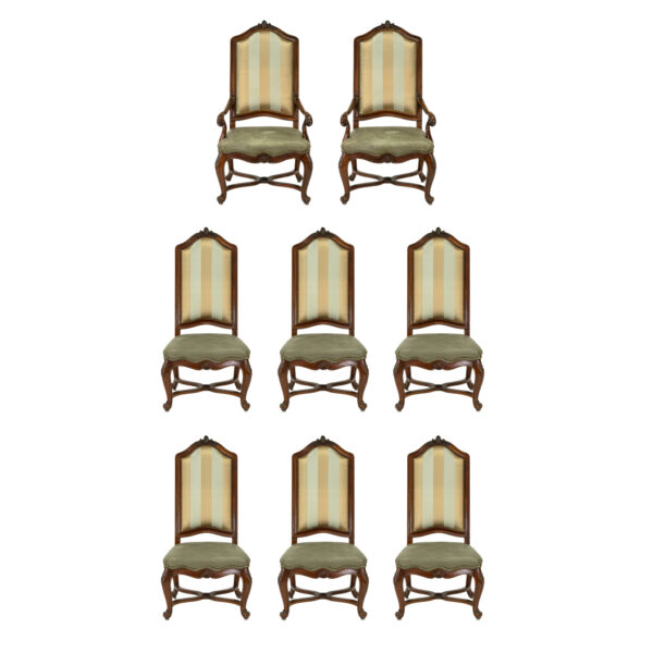 HENREDON Set of 8 Fabric and Leather Dining Chairs - Image 1
