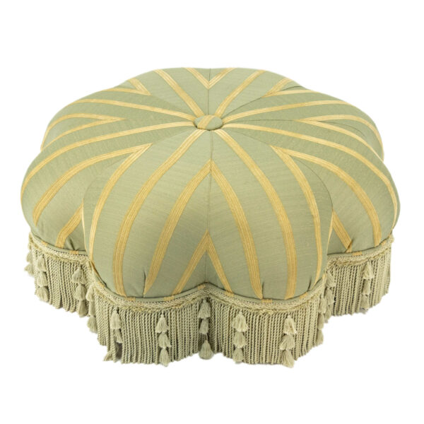 Sage and Gold Striped Upholstered Starburst Ottoman - Image 1